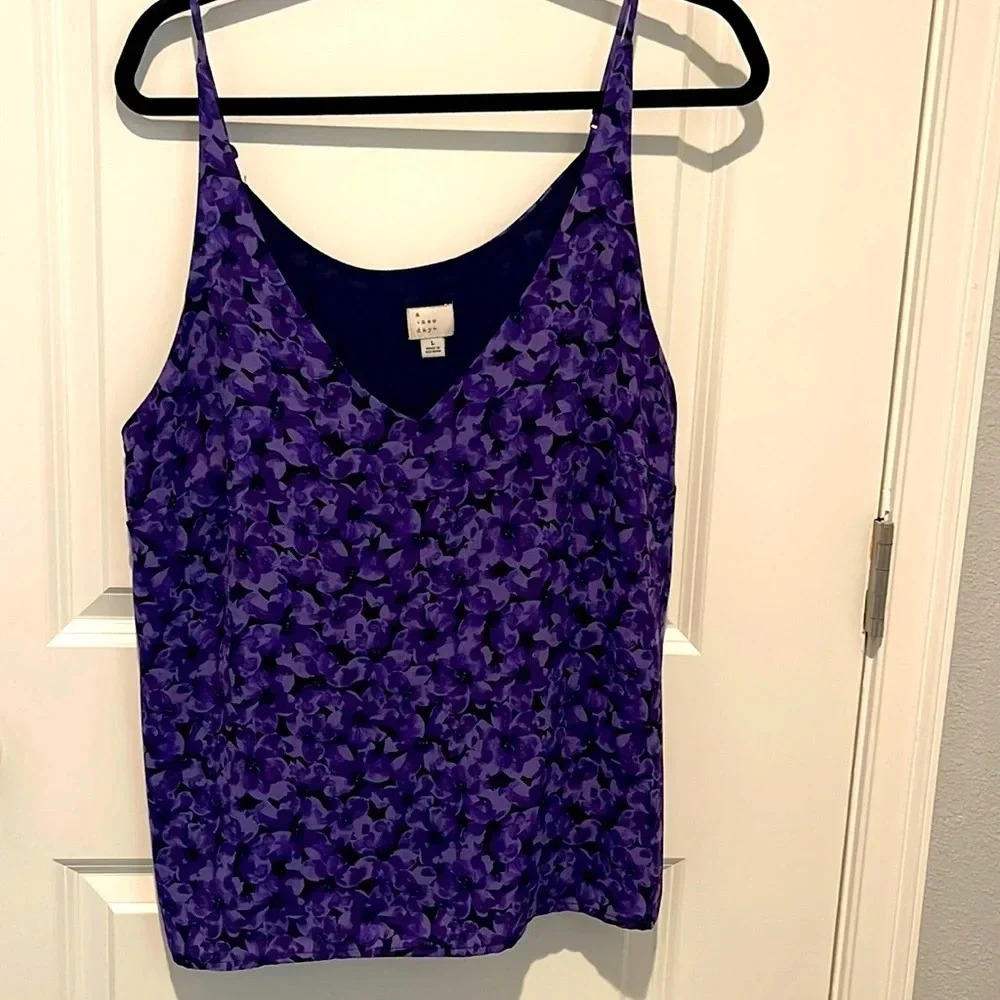 A New Day Purple Violet Floral Tank Top Sz S